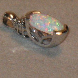 Opal and Diamond Pendant in Sterling Silver